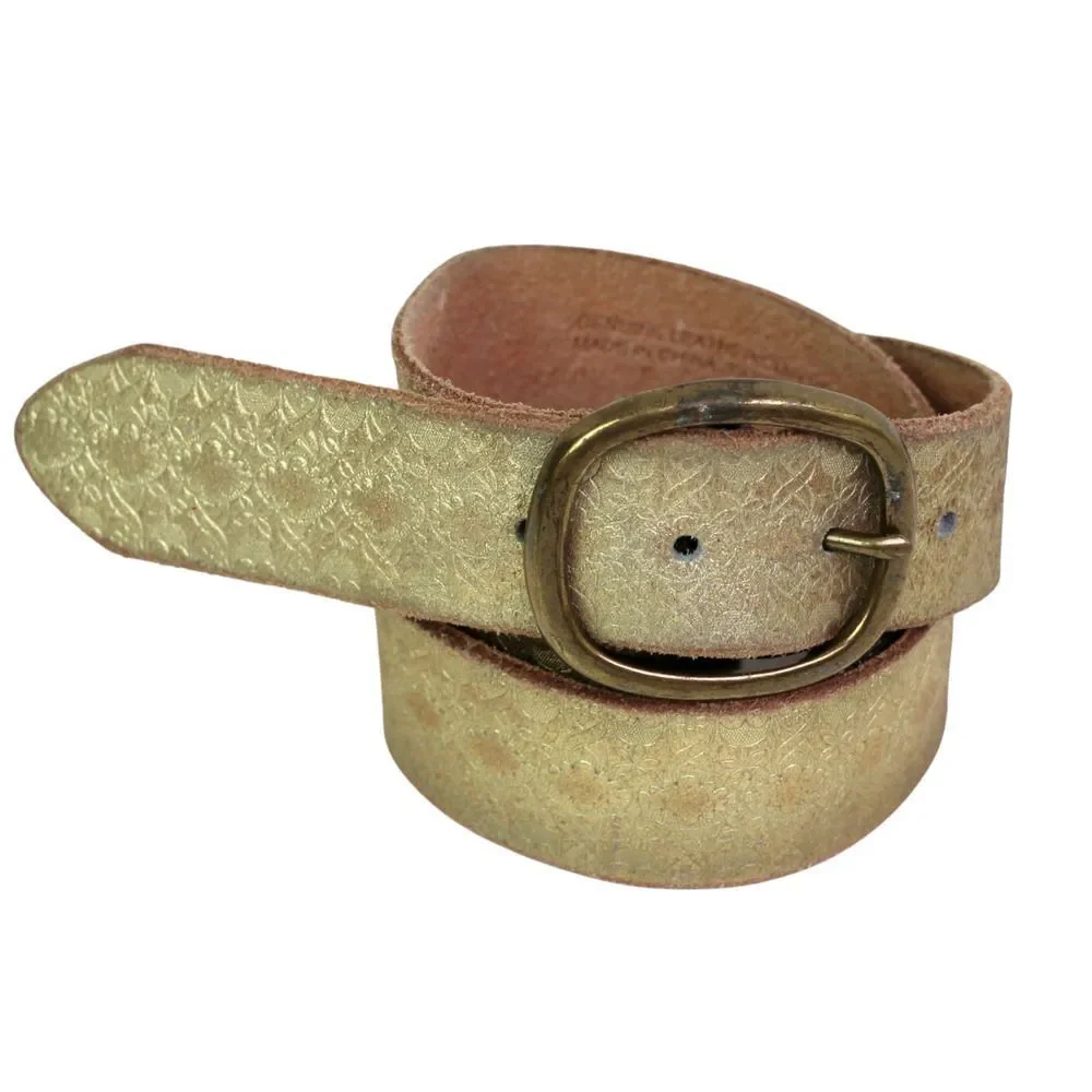TOOLED GOLD BEIGE GENUINE LEATHER 1 3/8